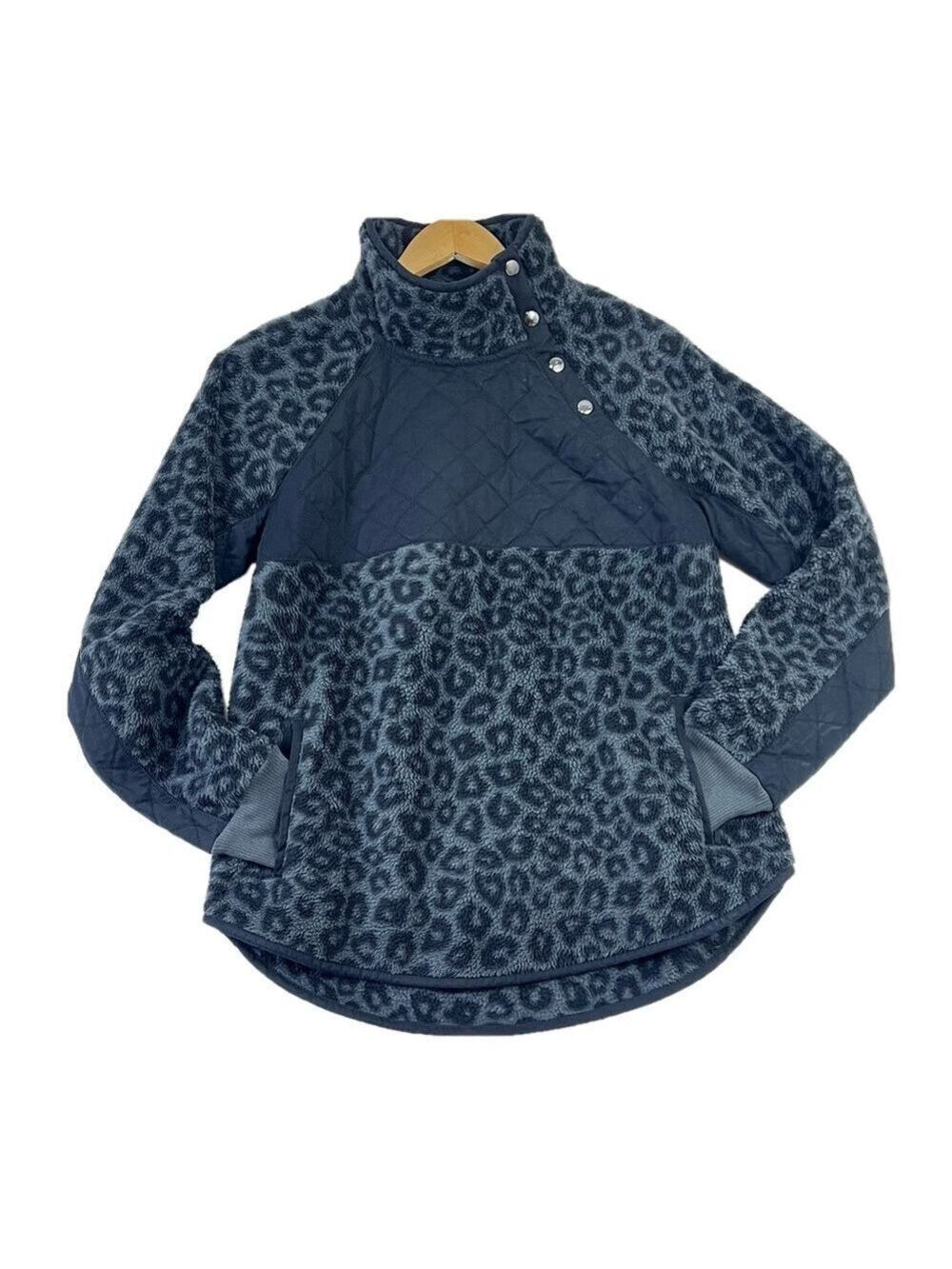 Abercrombie & Fitch Snap-Up Fleece Leopard Print Pullover Asymmetrical Sz Medium